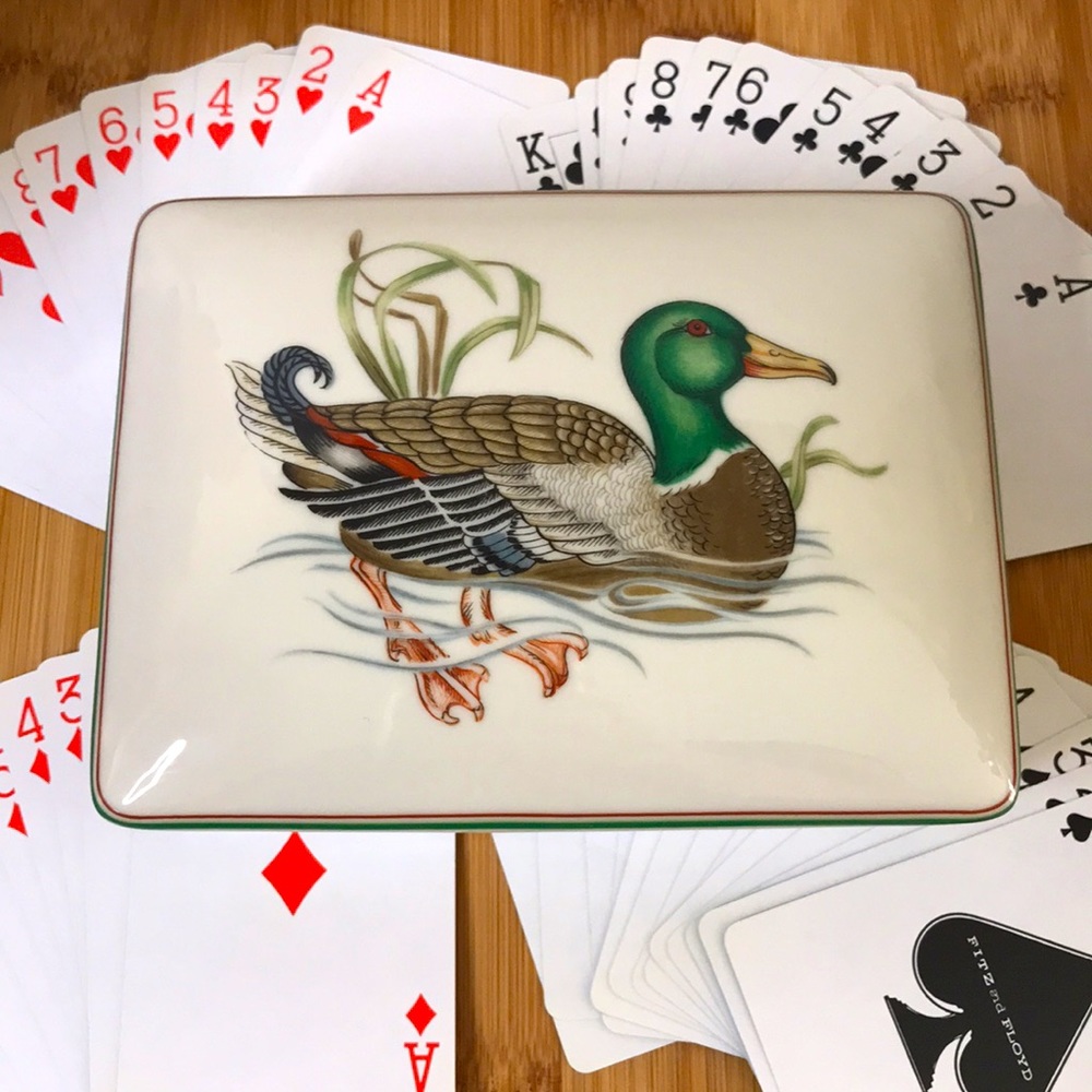 Fitz And Floyd “Canard Sauvage” Porcelain Card Case with 2 Full Decks VTG 1980’s
